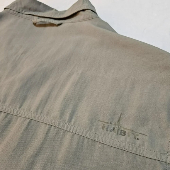HABIT Men's Army Green Venter Mesh Short Sleeve L Shirt Zip Pockets Point Collar - Picture 7 of 11